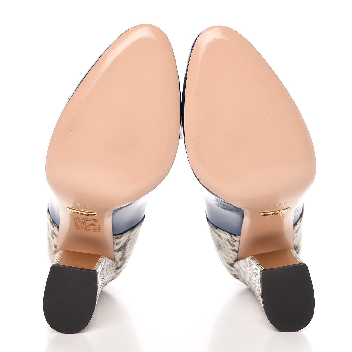 Gucci Polished Calfskin Elaphe Nimue Bow Mary Jane Pumps 38.5 Vintage Bluette Roccia 5 of 9