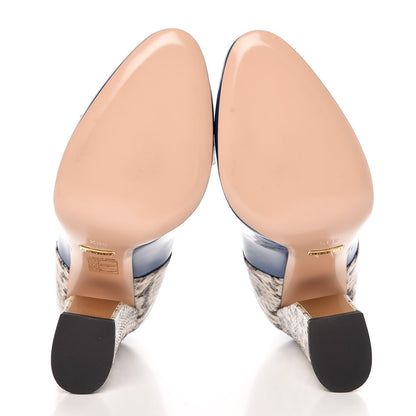 Gucci Polished Calfskin Elaphe Nimue Bow Mary Jane Pumps 38.5 Vintage Bluette Roccia 5 of 9