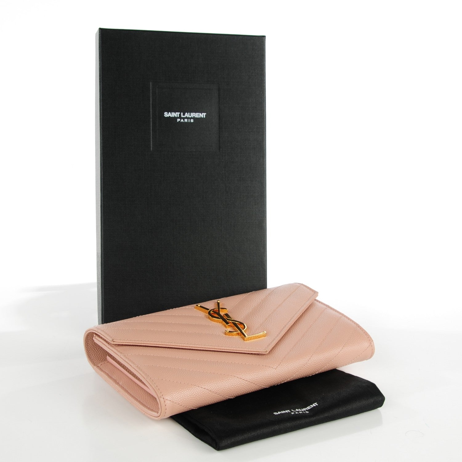 Saint Laurent Grain De Poudre Matelasse Chevron Monogram Wallet Pale Blush 4 of 8
