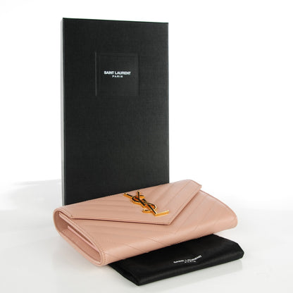 Saint Laurent Grain De Poudre Matelasse Chevron Monogram Wallet Pale Blush 4 of 8