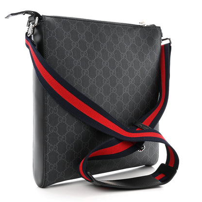Gucci GG Supreme Monogram Appia Calfskin Web Flat Messenger Bag Black Grey 3 of 11
