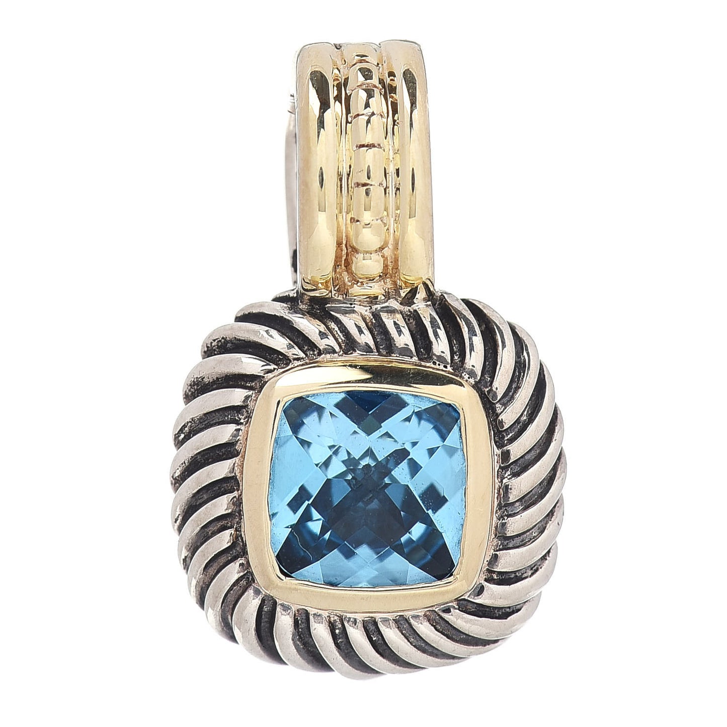 Sterling Silver 14K Yellow Gold Blue Topaz 7mm Albion Enhancer Pendant