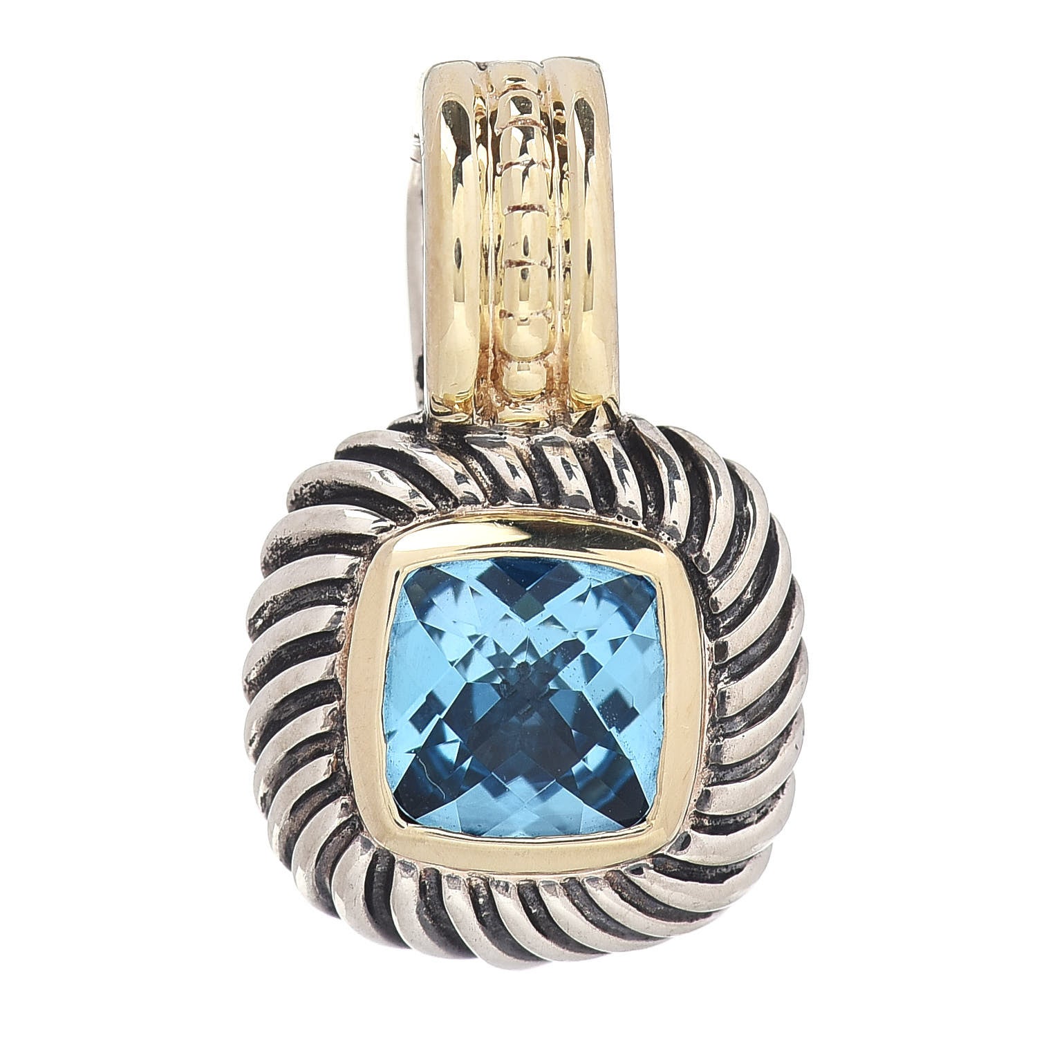 David Yurman Sterling Silver 14K Yellow Gold Blue Topaz 7mm Albion Enhancer Pendant 1 of 3