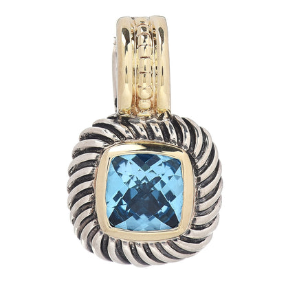 David Yurman Sterling Silver 14K Yellow Gold Blue Topaz 7mm Albion Enhancer Pendant 1 of 3