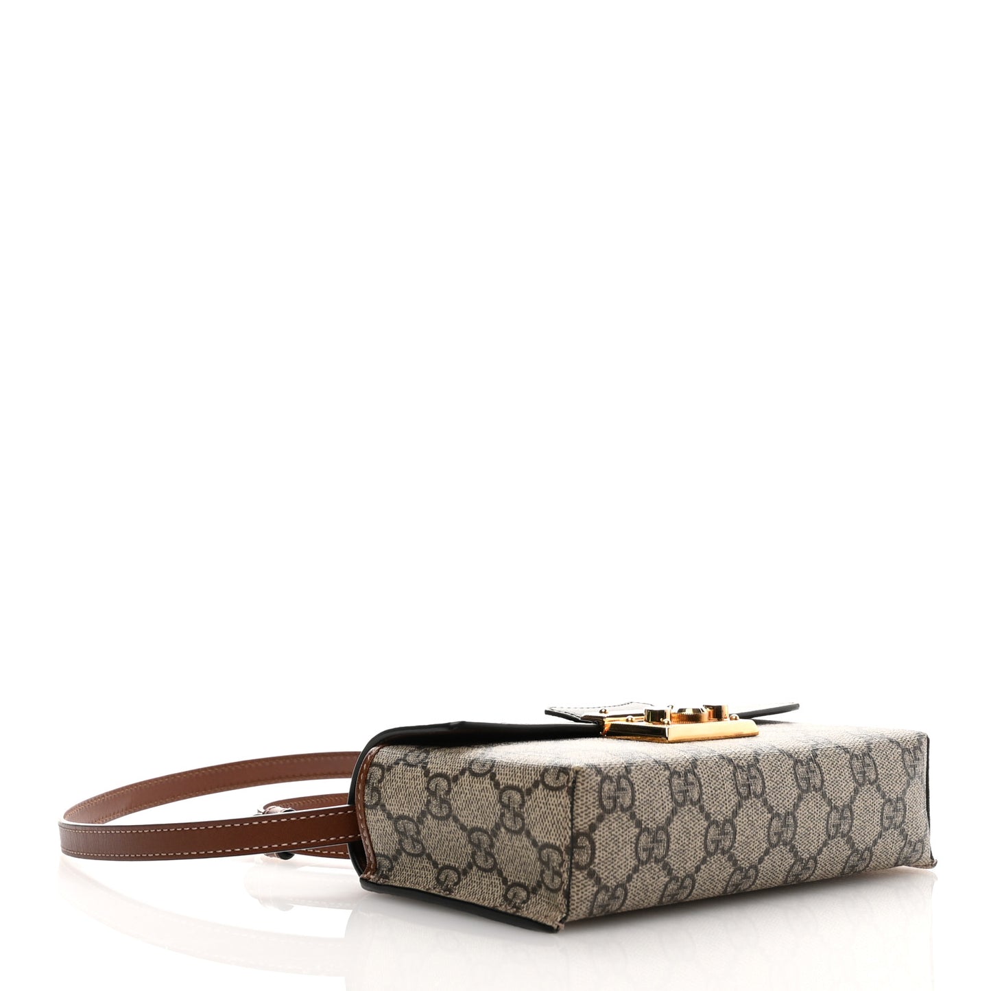GG Supreme Monogram Calfskin Mini Padlock Top Handle Shoulder Bag Beige Black Cuir