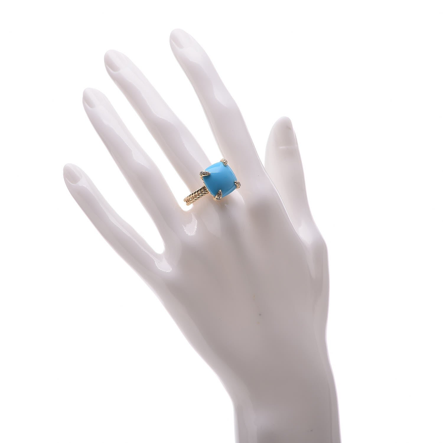 David Yurman 18K Yellow Gold Diamond Turquoise 14mm Chatelaine Ring 57 8 2 of 6