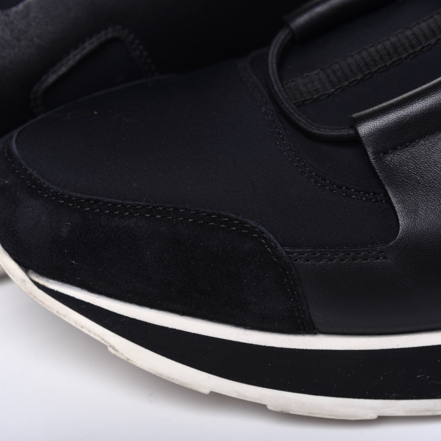 Technical Canvas Calfskin Goatskin Womens Player Sneakers 38 Marine Black