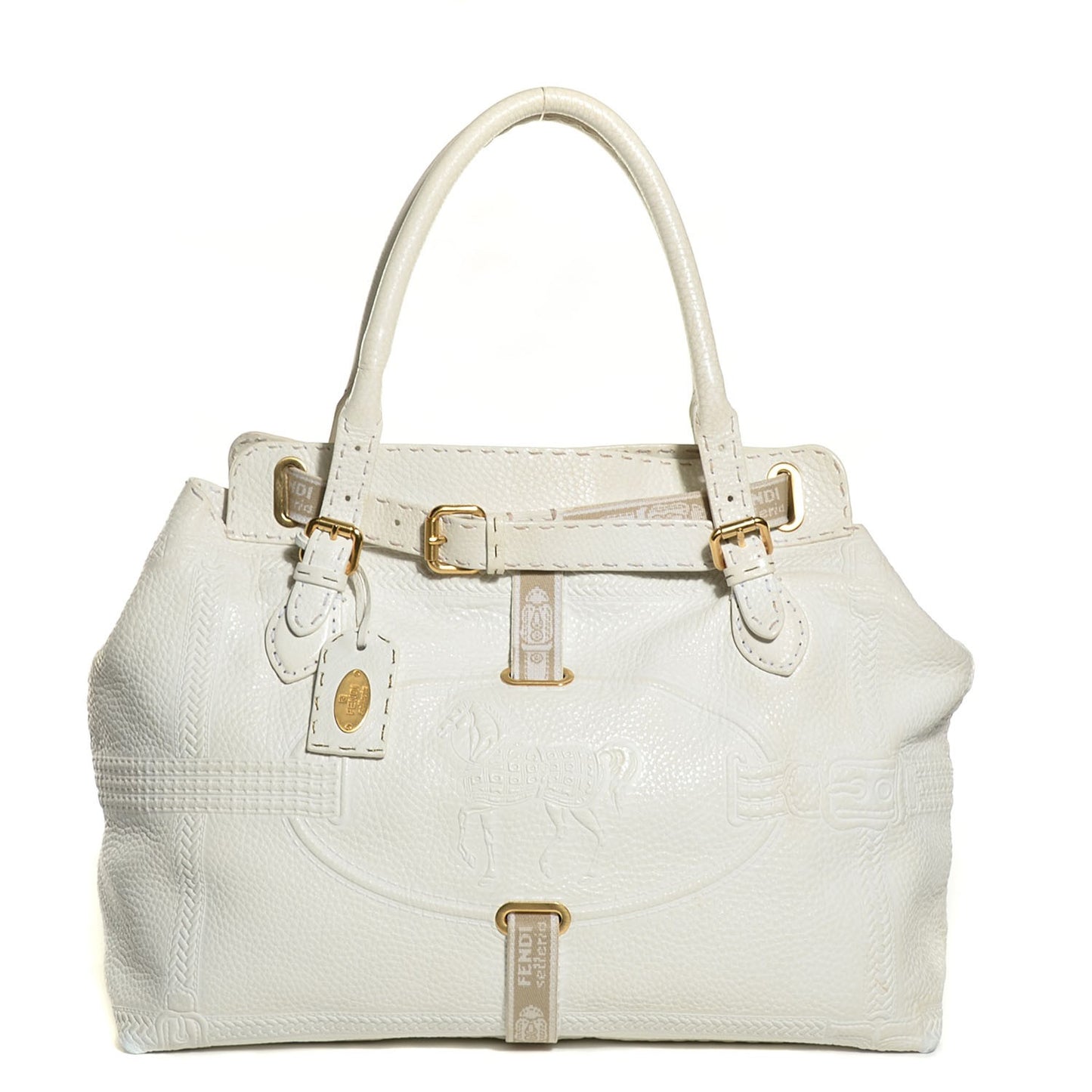 Calfskin Romano Selleria Large Villa Borghese Tote Bianco