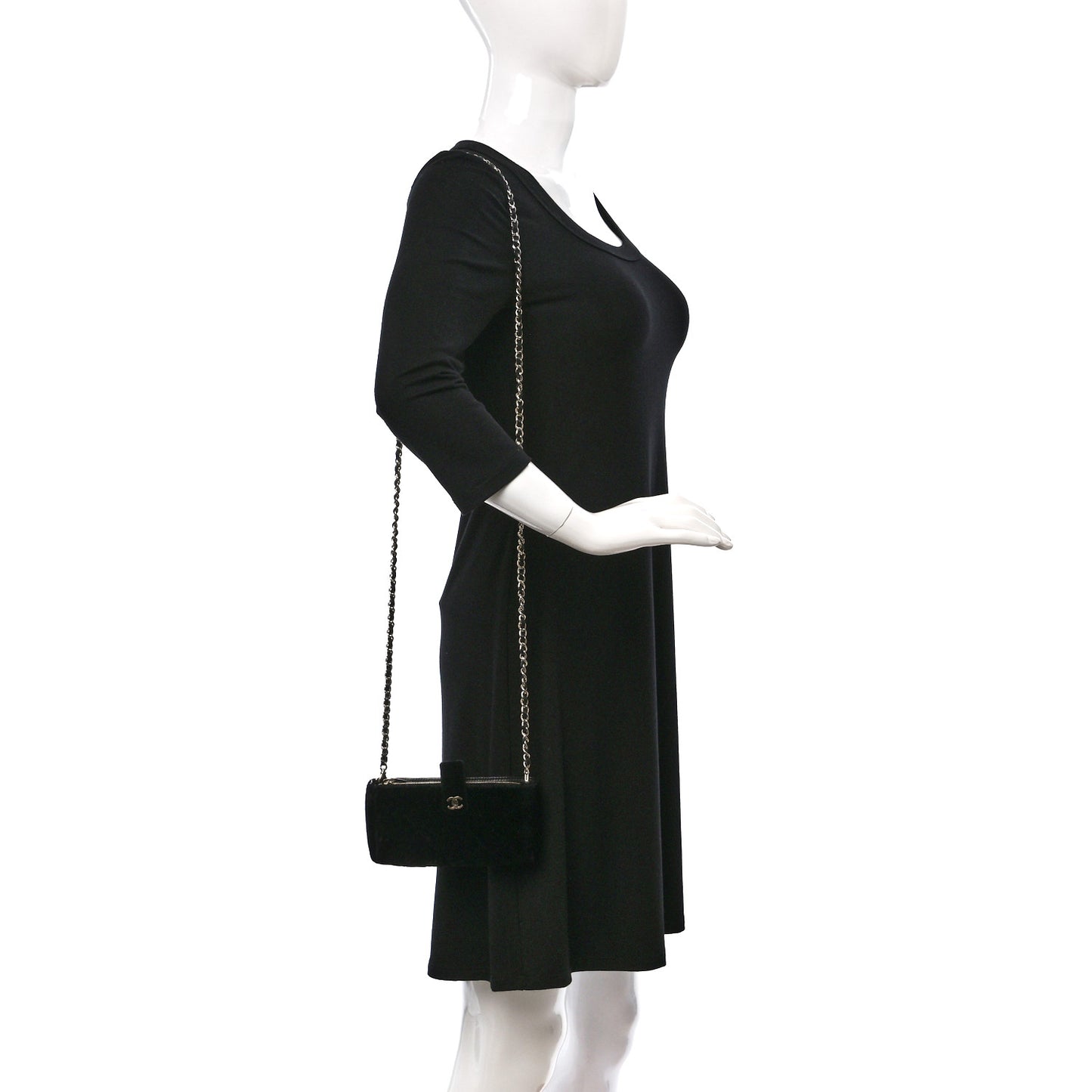 Velvet Quilted Small Clutch With Chain Black