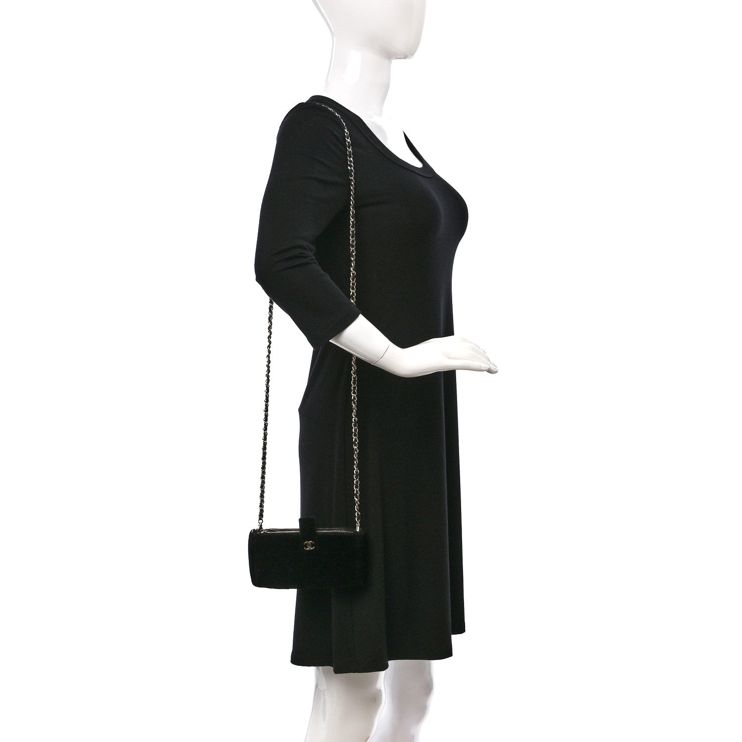 Chanel Velvet Quilted Small Clutch With Chain Black 2 of 11
