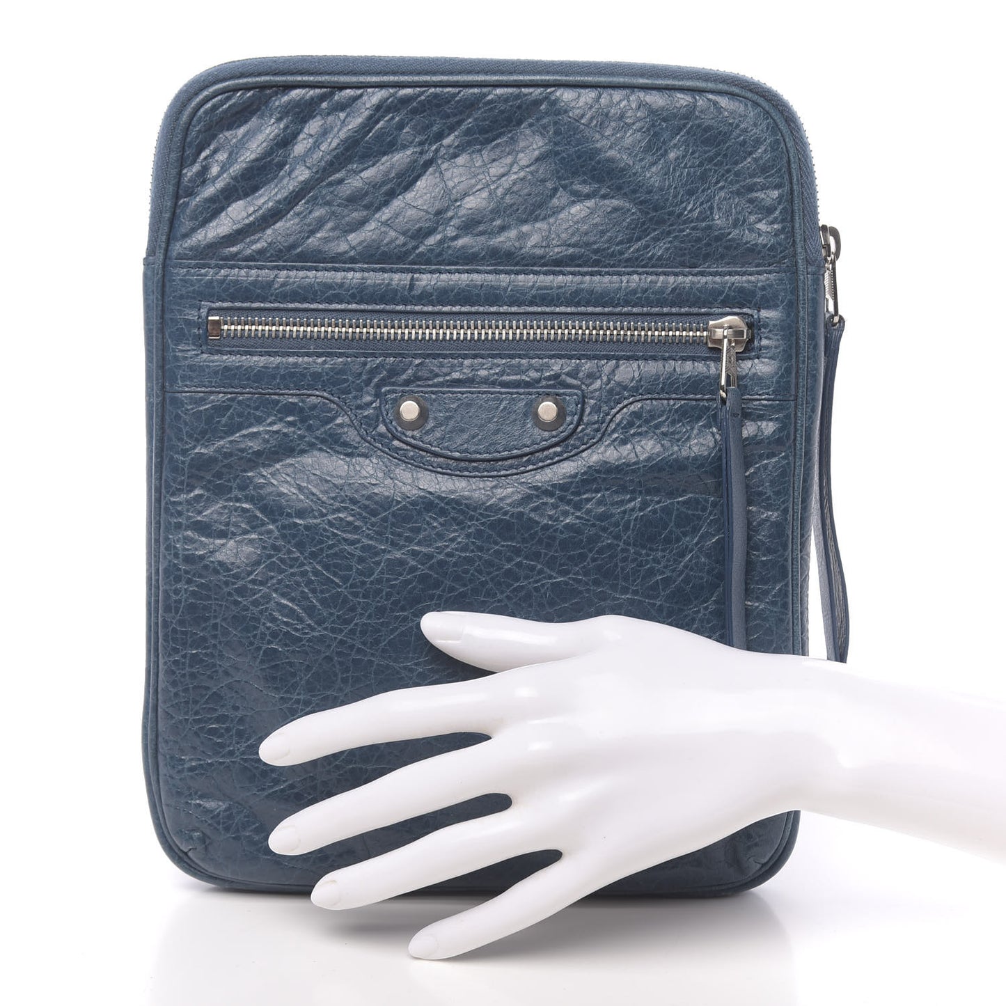 Agneau Arena Classic Silver Hardware Porte iPad Case Bleu Mineral