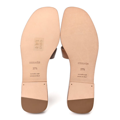 Hermes Box Calfskin Oran Sandals 37.5 Gold 6 of 10