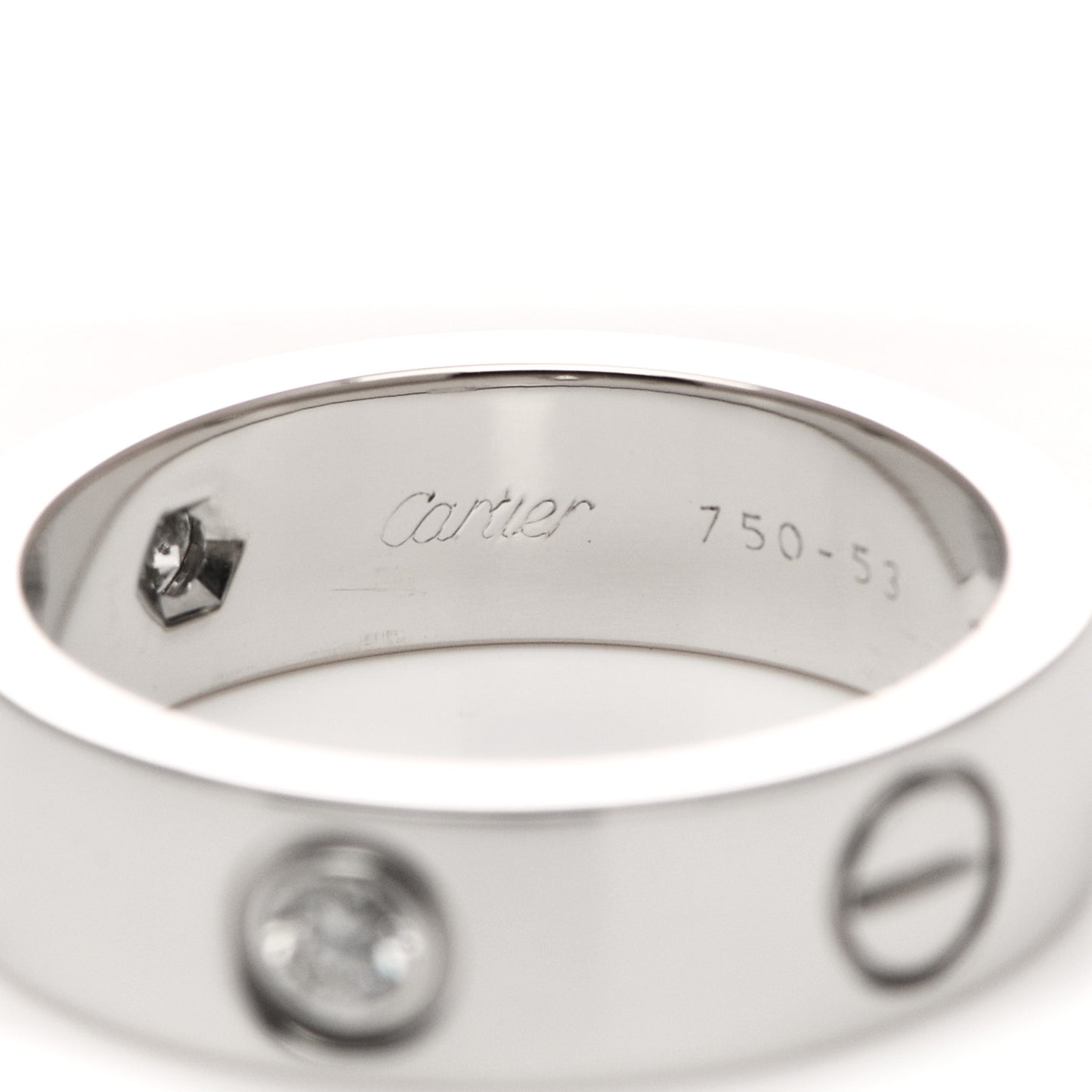 18K White Gold 3 Diamond 5.5mm LOVE Ring 53 6.5