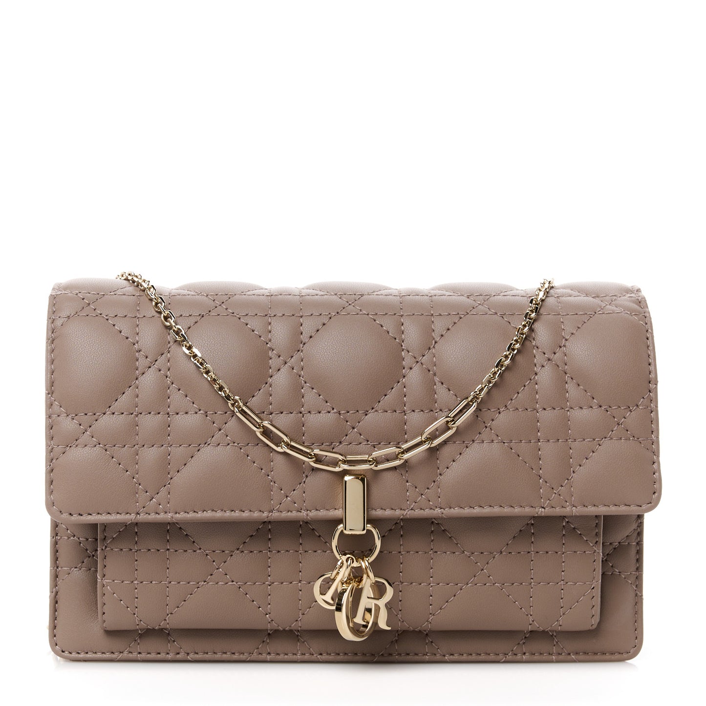 Lambskin Cannage Lady Dior Chain Pouch Warm Taupe