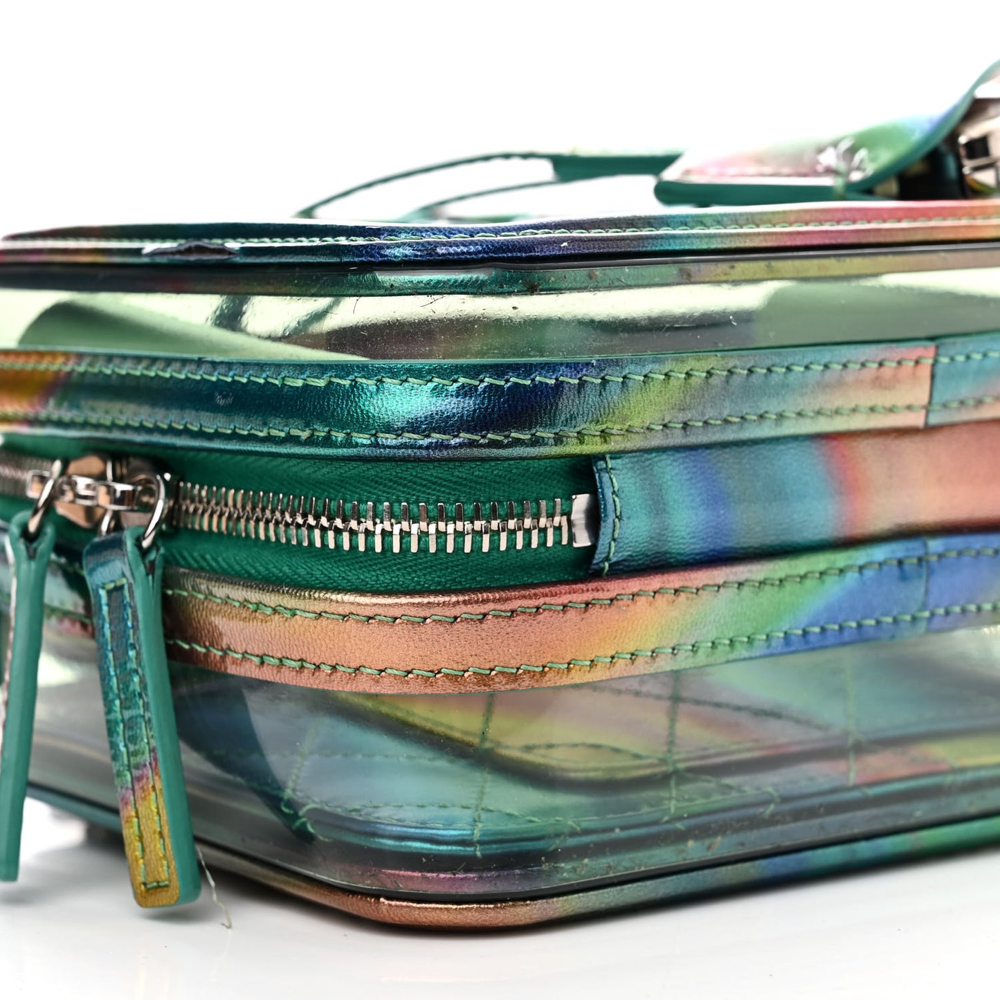 PVC Patent Calfskin Patent Lambskin Small CC Vanity Case Green