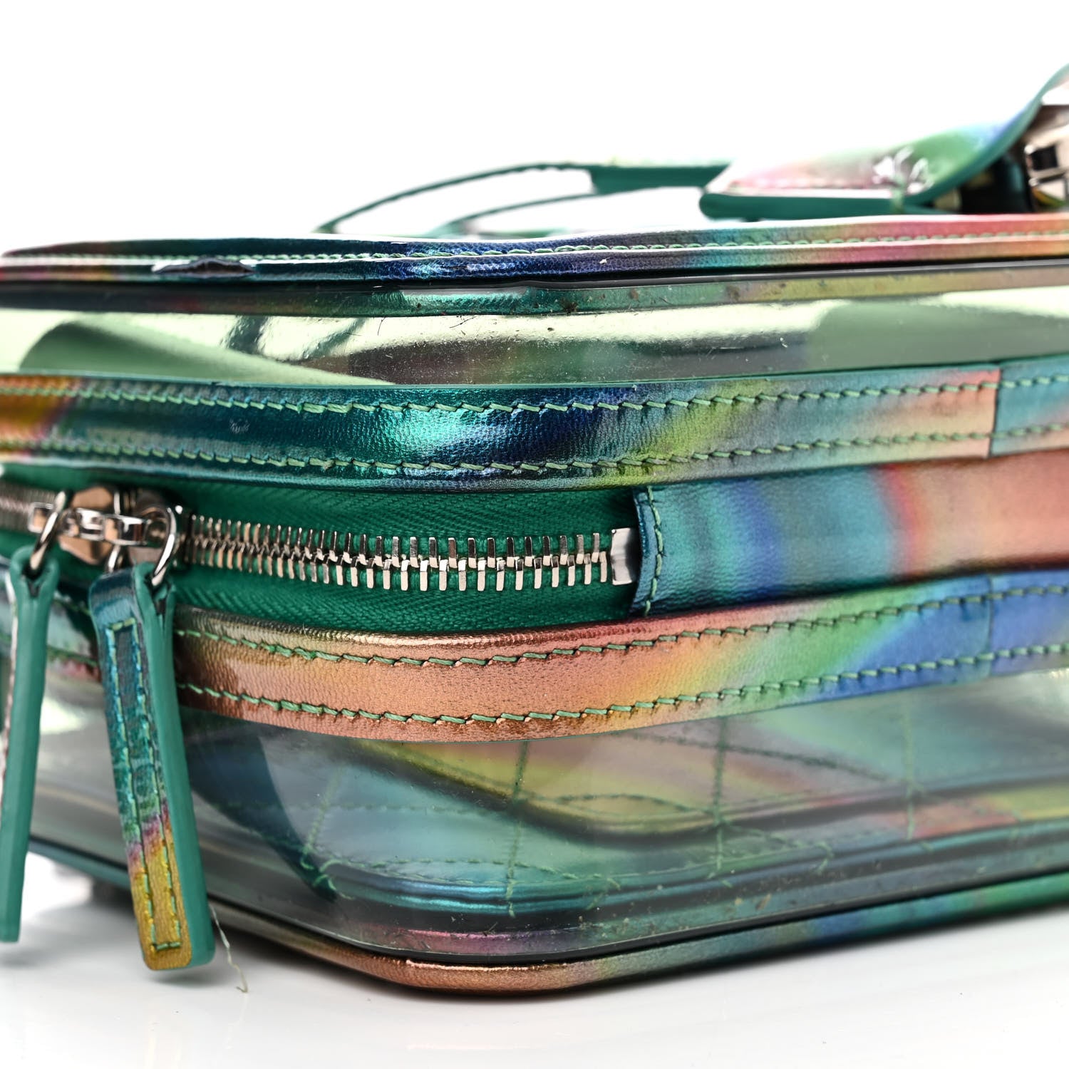 Chanel PVC Patent Calfskin Patent Lambskin Small CC Vanity Case Green 9 of 10