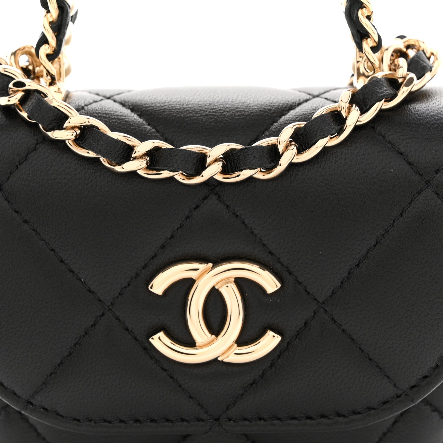 Chanel Lambskin Quilted Pearl Top Handle Clutch With Chain Black 8 of 11