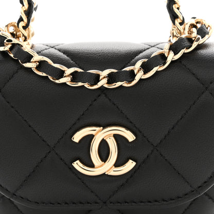 Chanel Lambskin Quilted Pearl Top Handle Clutch With Chain Black 8 of 11