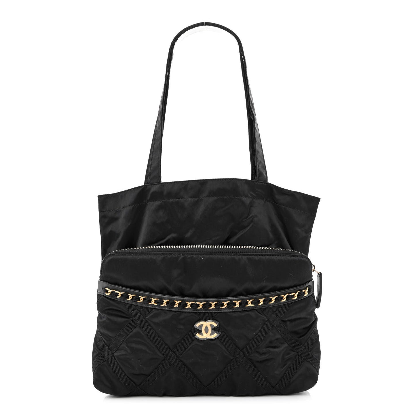 Nylon Grosgrain Large Lifestyle Pouch With Foldable Tote Black