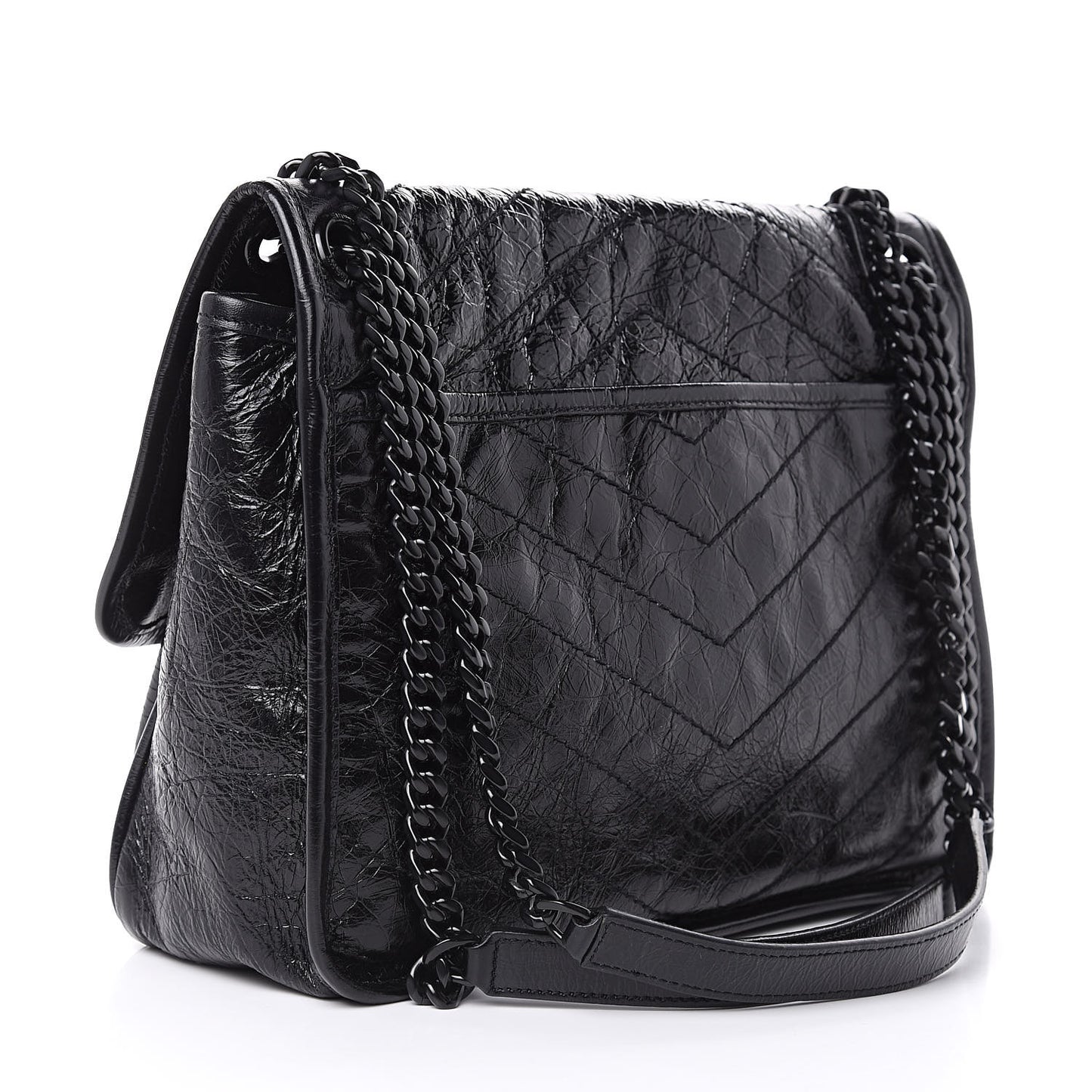 Crinkled Calfskin Matelasse Monogram Medium Niki Chain Satchel Black