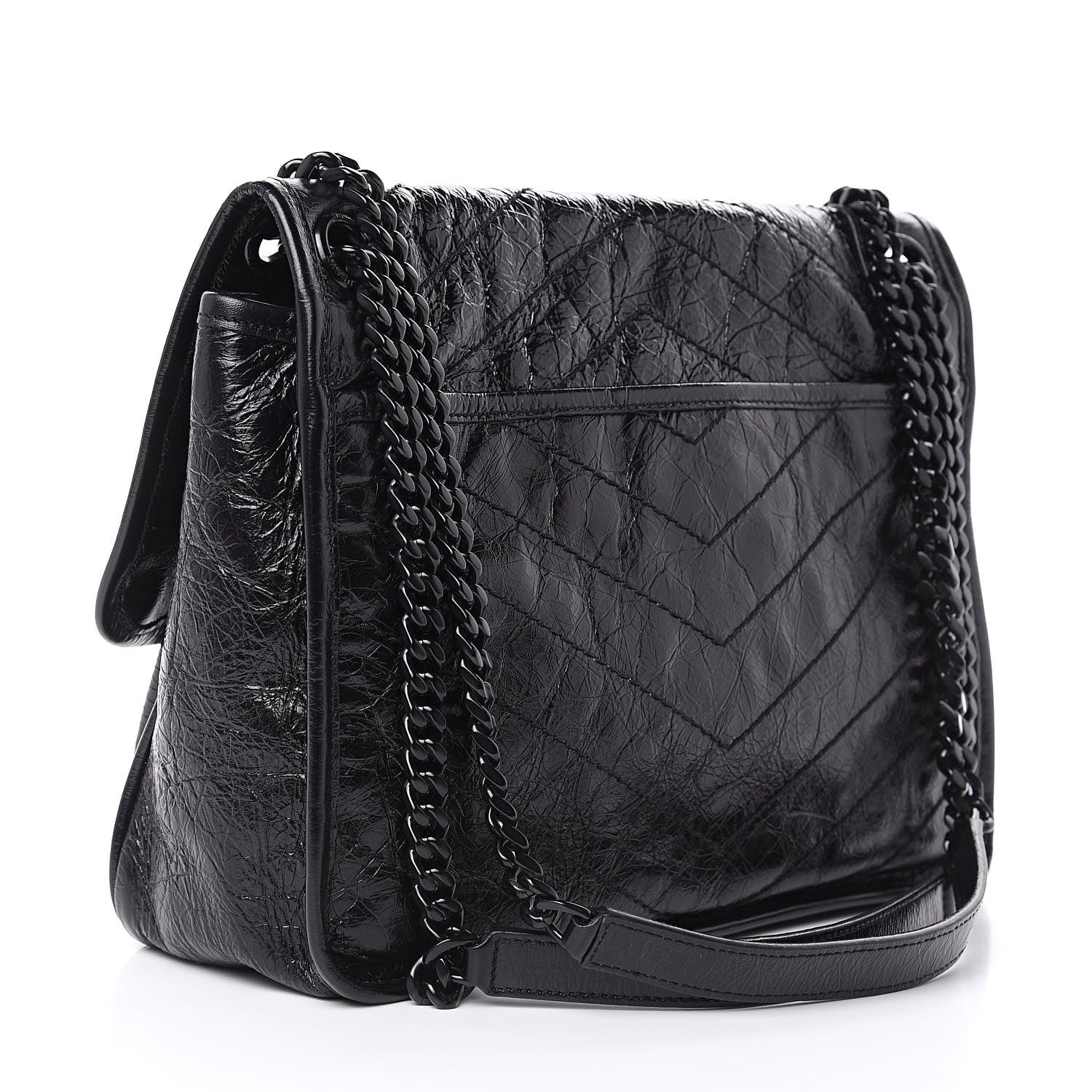 Saint Laurent Crinkled Calfskin Matelasse Monogram Medium Niki Chain Satchel Black 3 of 10