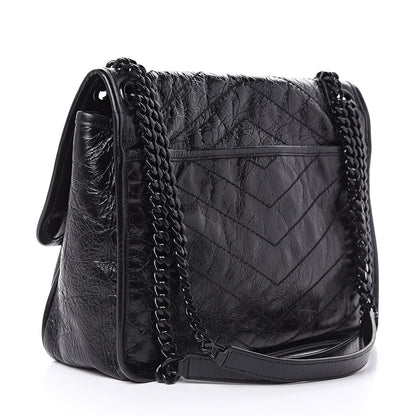 Saint Laurent Crinkled Calfskin Matelasse Monogram Medium Niki Chain Satchel Black 3 of 10