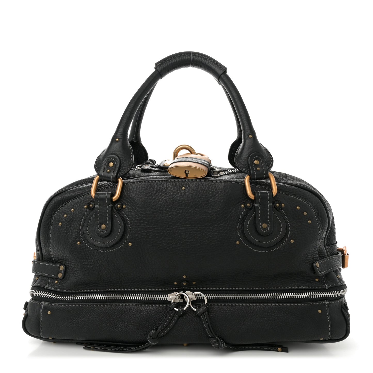 Calfskin Paddington Double Zipped Bowler Black