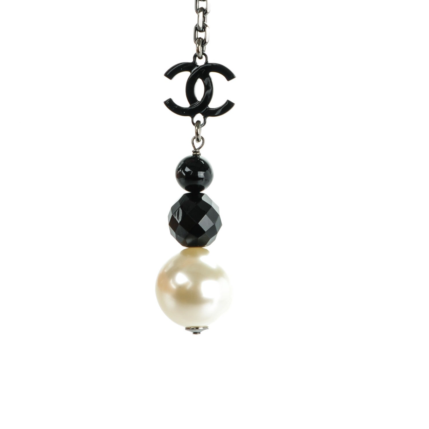 Chanel Ruthenium Pearl Beaded CC Lariat Necklace Black 3 of 5