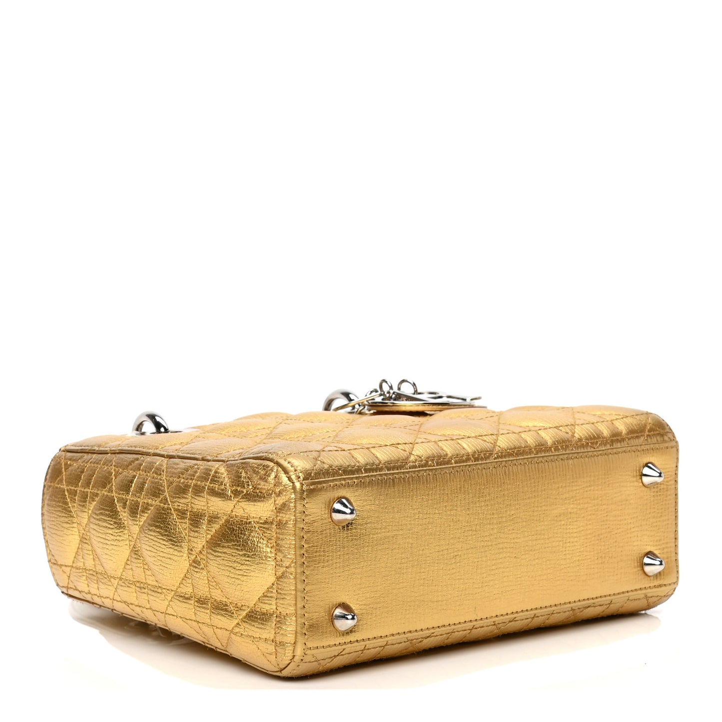 Metallic Grained Calfskin Cannage Small Lucky Badges My Lady Dior Gold