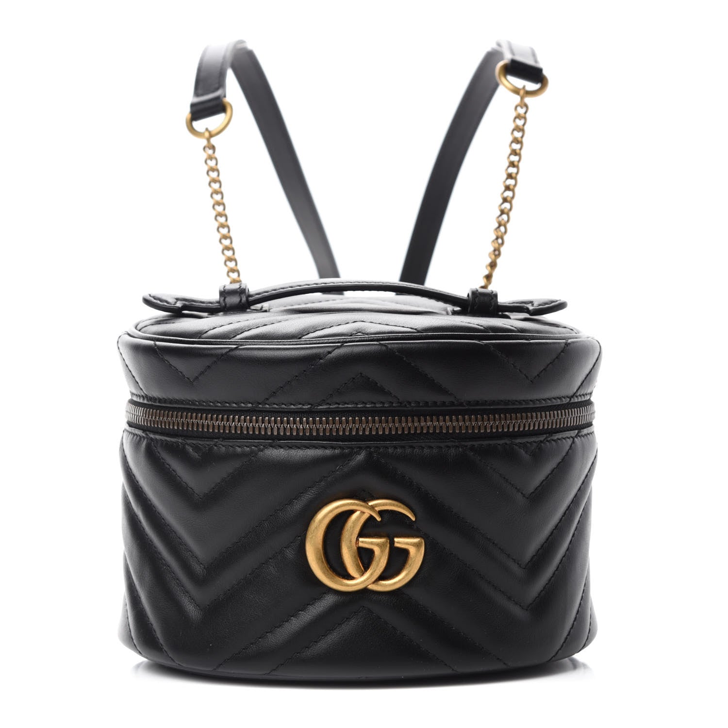 Gucci Calfskin Matelasse Mini GG Marmont Round Backpack Black 1 of 10