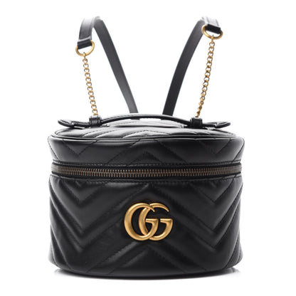 Gucci Calfskin Matelasse Mini GG Marmont Round Backpack Black 1 of 10