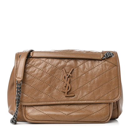 Saint Laurent Crinkled Calfskin Matelasse Monogram Medium Niki Chain Satchel Natural Tan 1 of 8