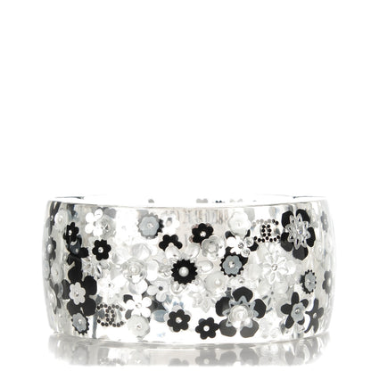 Chanel Resin CC Camellia Cuff Transparent Black White Silver 1 of 4