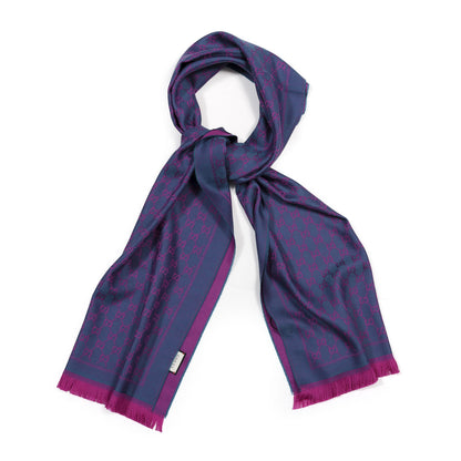 Gucci Wool GG Monogram Reversible New Sten Fringe Scarf Petroleum Blue Pink 1 of 4