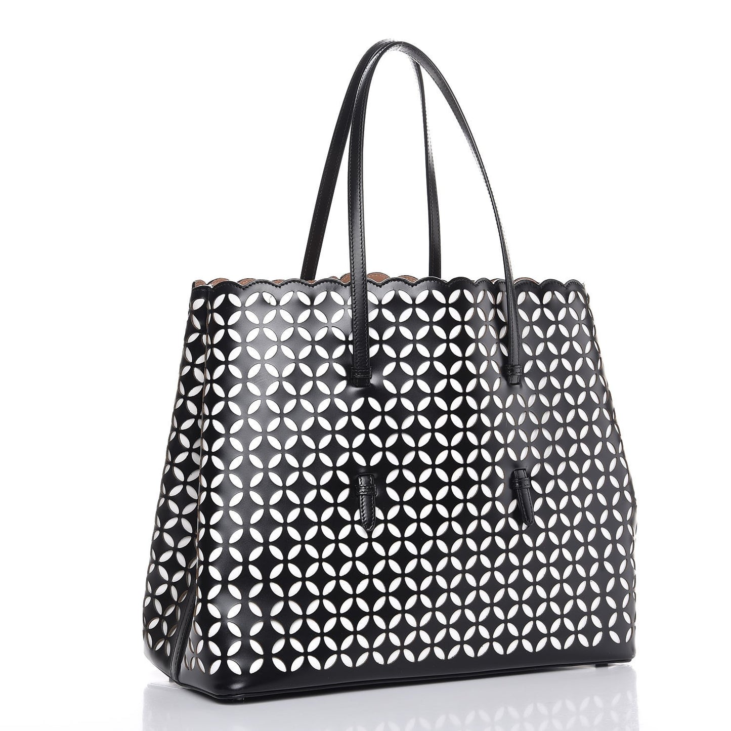 Calfskin Laser Cut Petale Mina 32 Bag Black White
