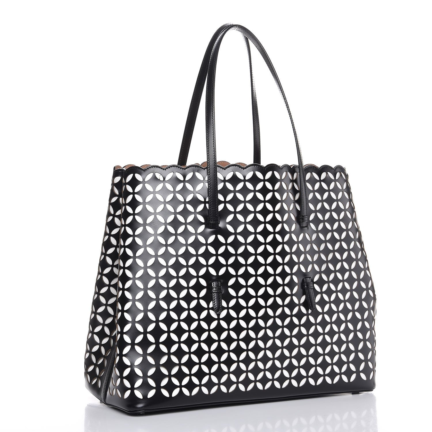 Alaia Calfskin Laser Cut Petale Mina 32 Bag Black White 4 of 14
