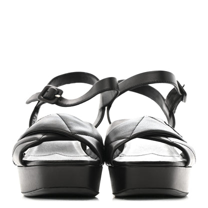 Prada Nappa Logo Quilted Crisscross Platform 20/65mm Sandals 39.5 Black 3 of 9