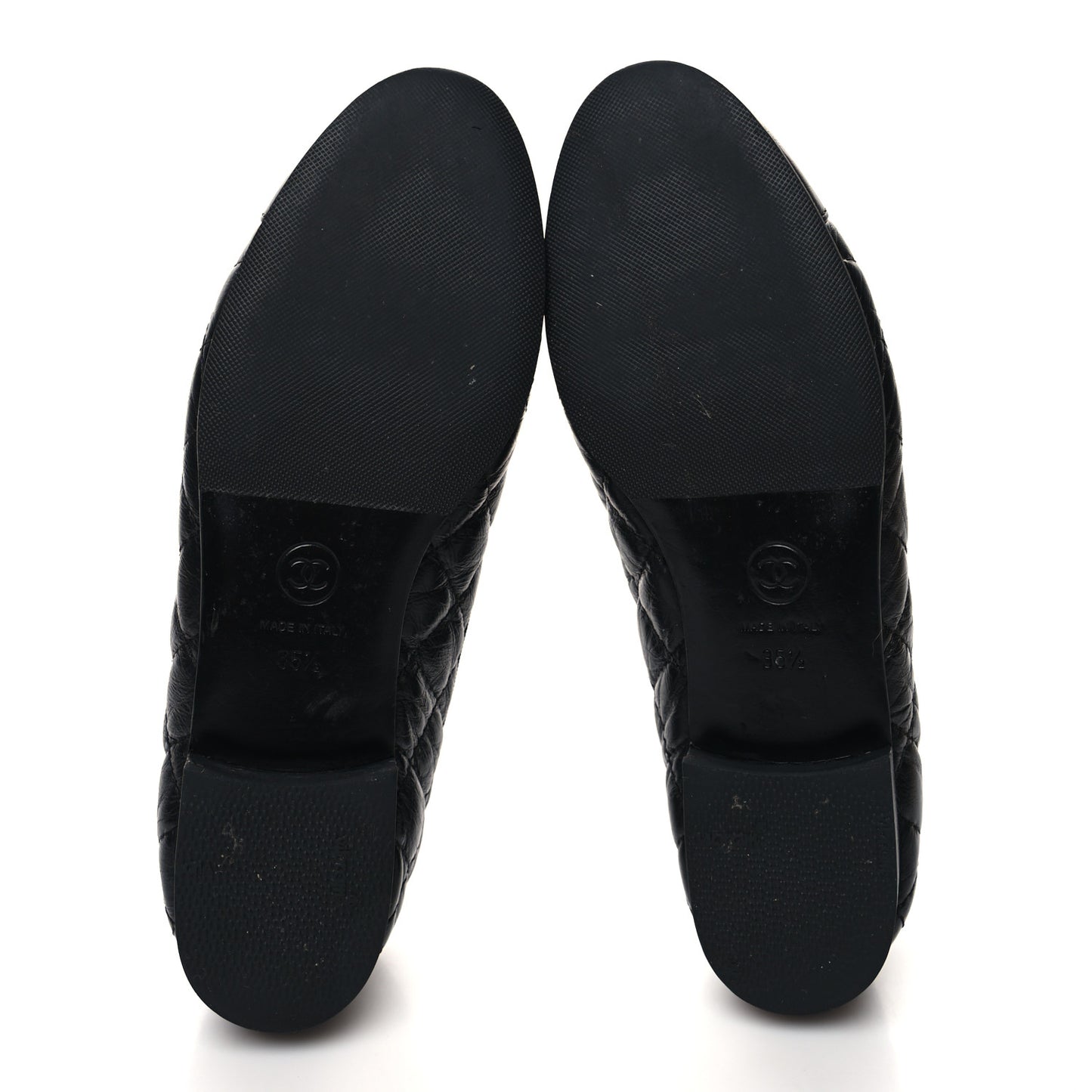 Aged Calfskin Quilted Cap Toe Ballerina Flats 35.5 Black