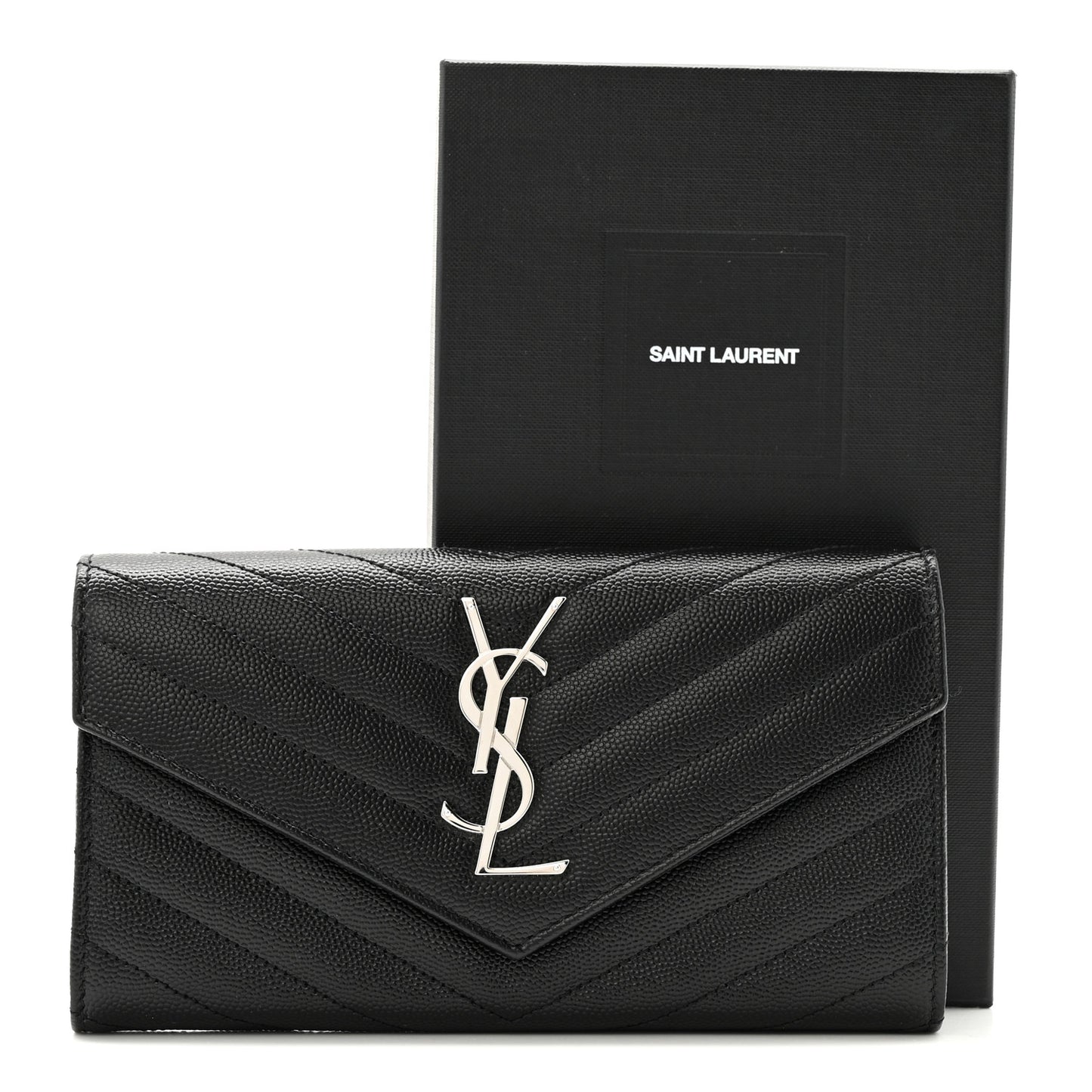 Grain De Poudre Matelasse Chevron Monogram Flap Wallet Black