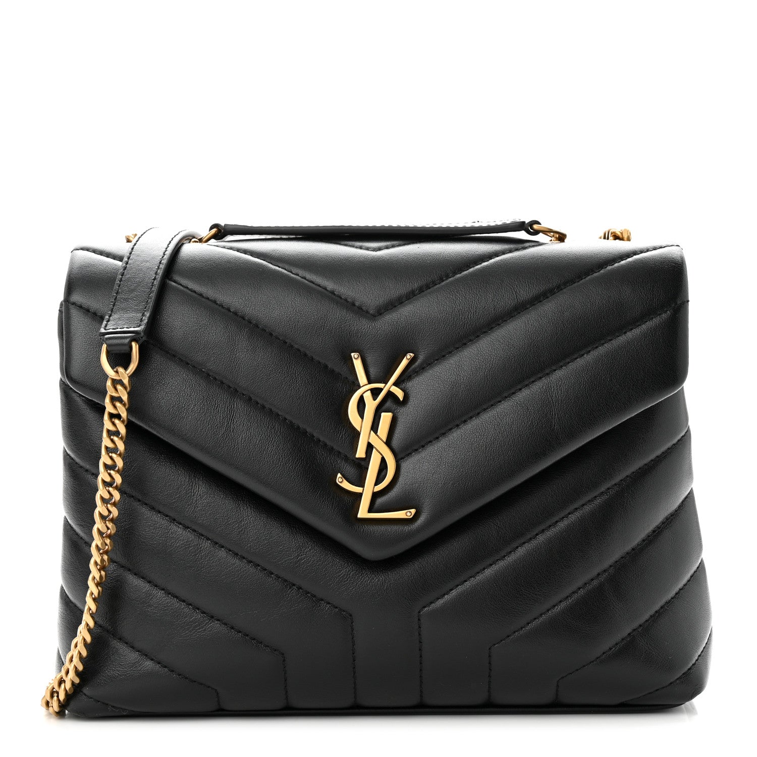 Saint Laurent Calfskin Y Quilted Monogram Small Loulou Chain Satchel Black 1 of 9