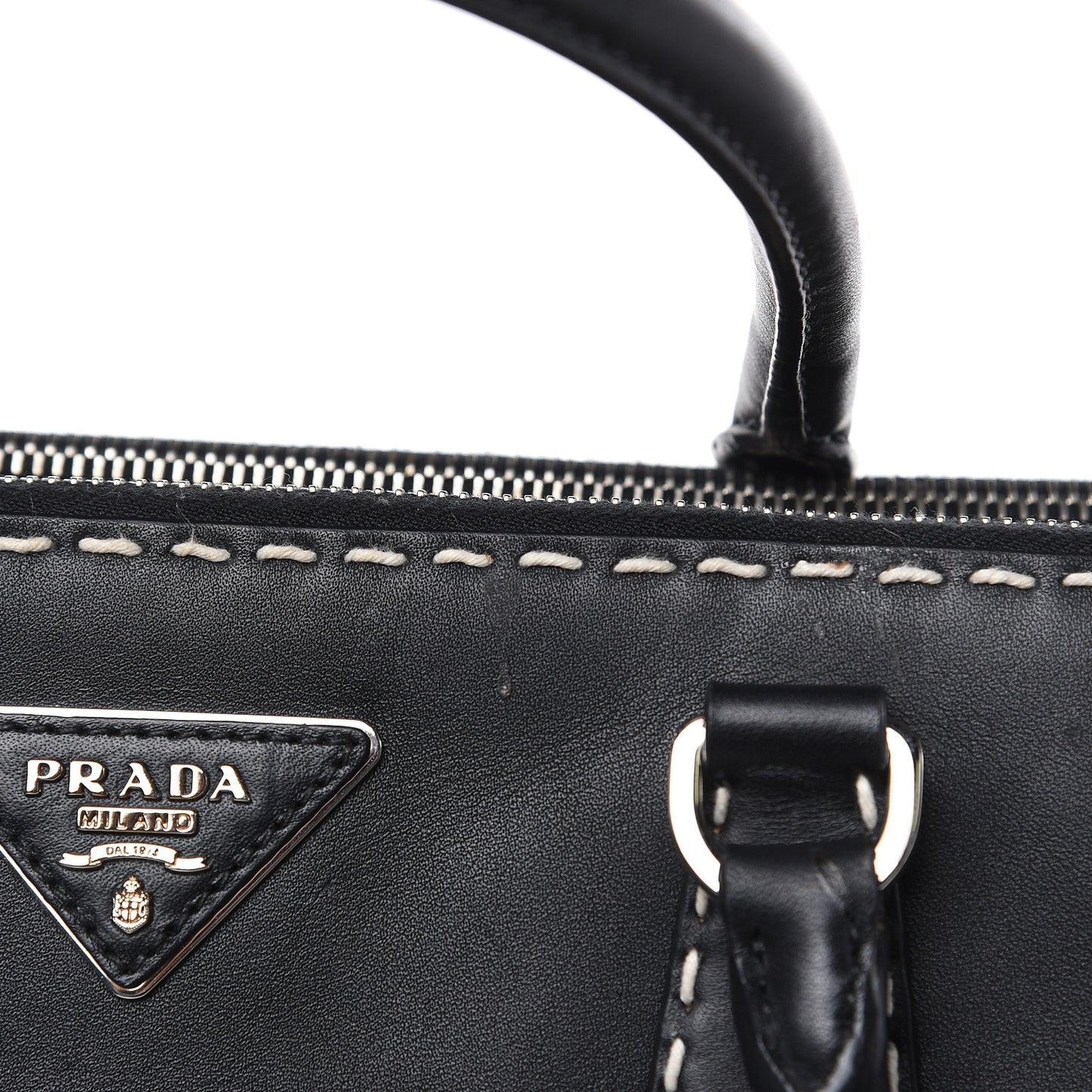 City Calf Hand Stitched Medium Galleria Double Zip Tote Black