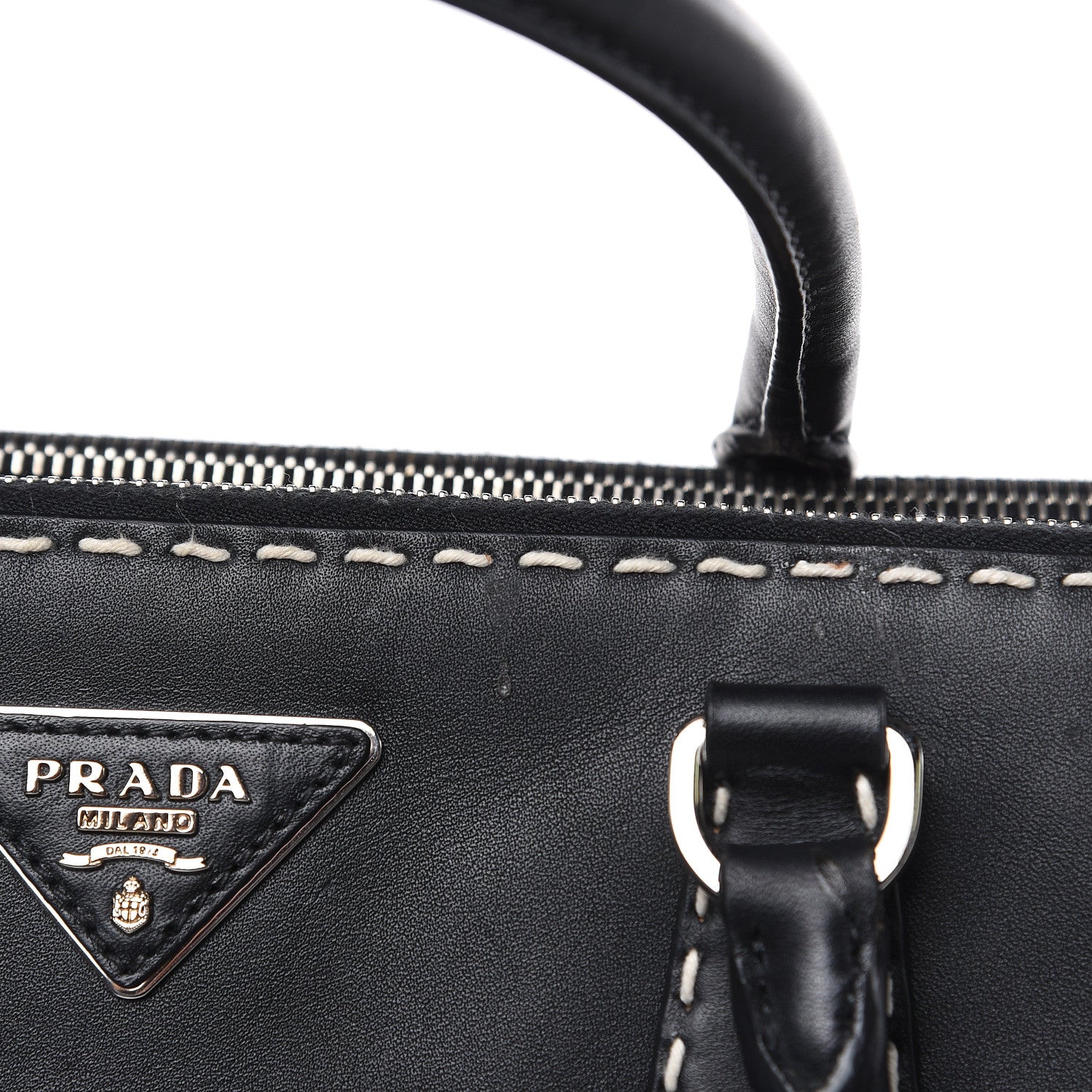 Prada City Calf Hand Stitched Medium Galleria Double Zip Tote Black 16 of 19