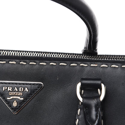 Prada City Calf Hand Stitched Medium Galleria Double Zip Tote Black 16 of 19