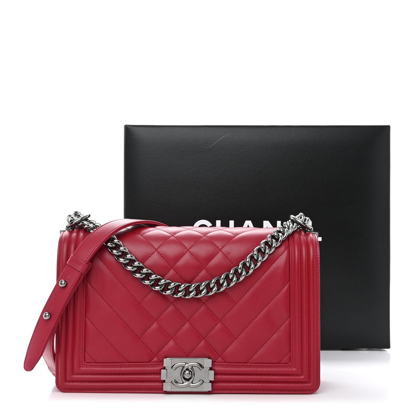 Lambskin Chevron Quilted New Medium Boy Flap Dark Pink