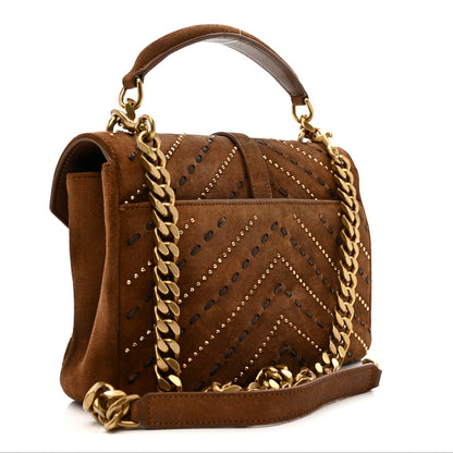 Saint Laurent Suede Matelasse Chevron Studded Monogram Medium College Bag Brown 3 of 10