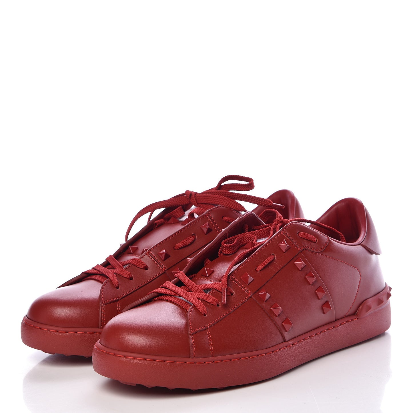 Calfskin Mens Rockstud Untitled Open Sneakers 42 Red