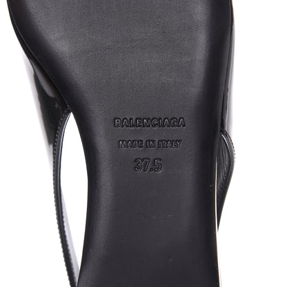 Balenciaga Patent BB Knife Pointy Toe Slingback Flats 37.5 Black 7 of 10