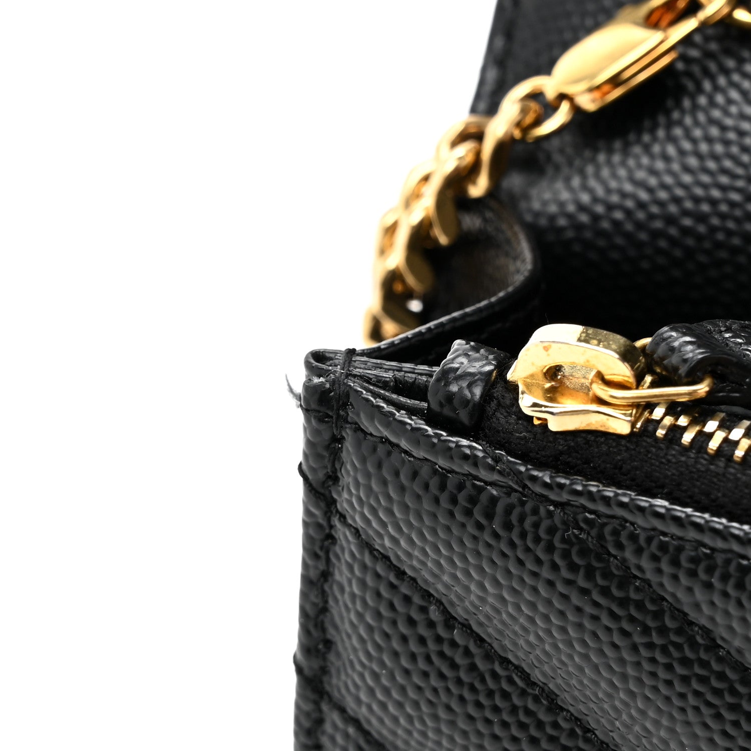 Saint Laurent Grain De Poudre Matelasse Chevron Monogram Envelope Chain Wallet Black 11 of 11