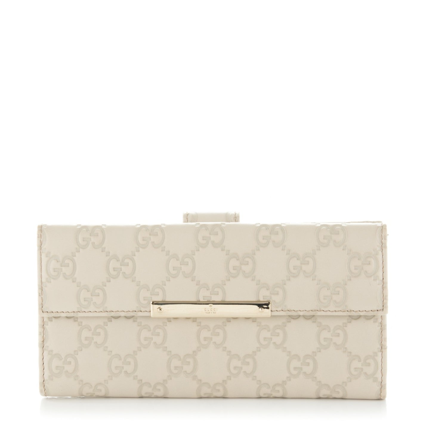 Guccissima Margaux Calfskin Metal Bar Continental Flap Wallet Mystic White