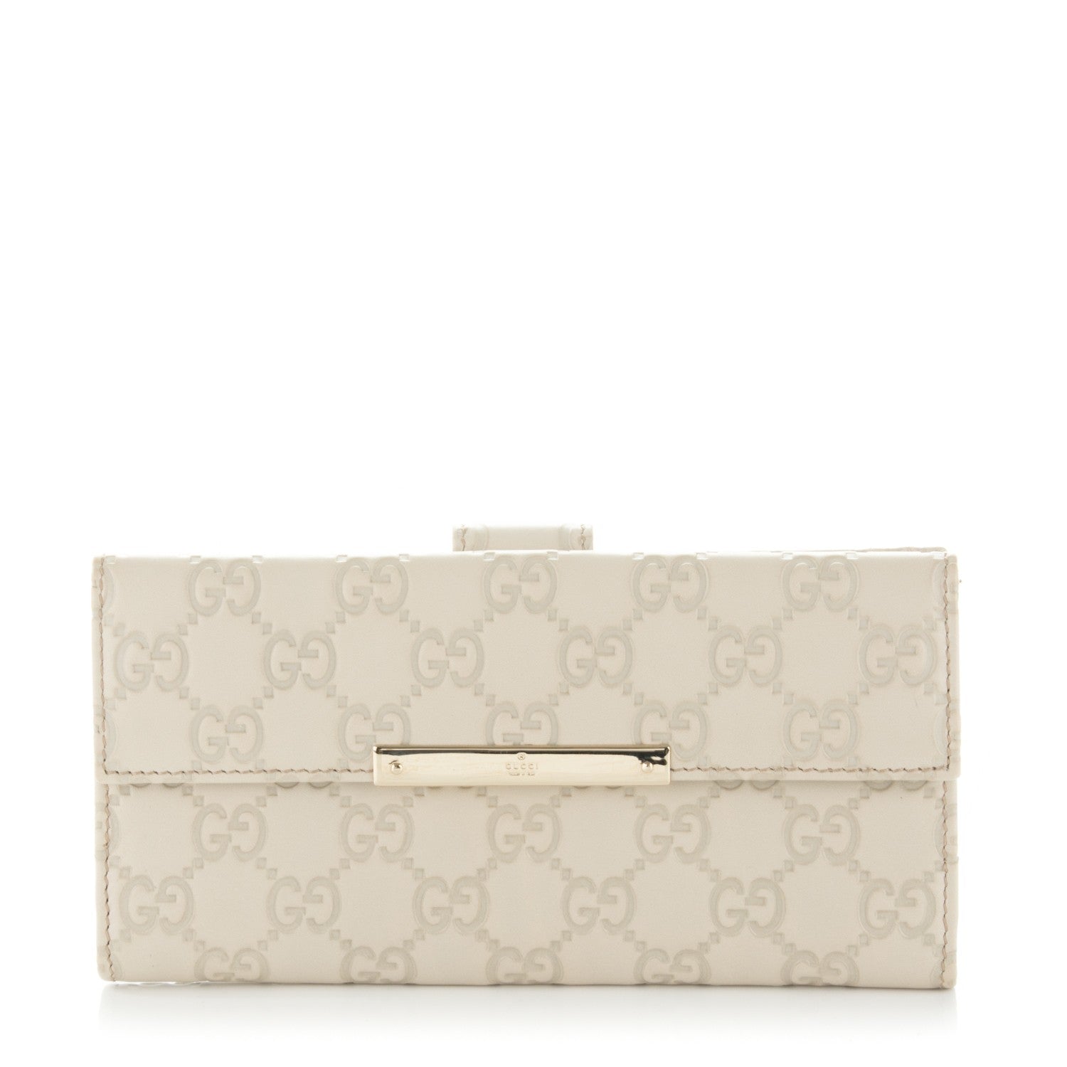Gucci Guccissima Margaux Calfskin Metal Bar Continental Flap Wallet Mystic White 1 of 7